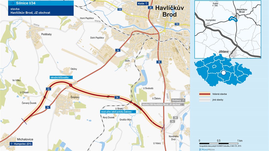 Ředitelství silnic a dálnic letos zprovozní silnice z Havlíčkova Brodu na Herlify a Šlapanov